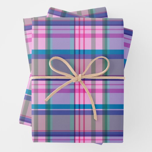 Cute Preppy Retro Pset Patroon in Roze en Blauw Inpakpapier Vel (In situ)