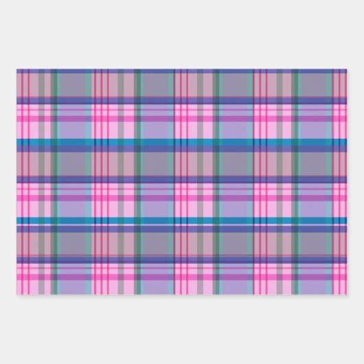 Cute Preppy Retro Pset Patroon in Roze en Blauw Inpakpapier Vel (Voorkant)