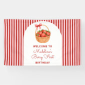 Cute Preppy Striped Berry First Birthday Welcome Spandoek (Horizontaal)