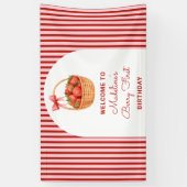 Cute Preppy Striped Berry First Birthday Welcome Spandoek (Verticaal)