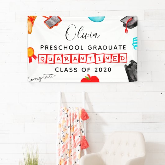 Cute Preschool Afstuderen Quarantine 2020 Spandoek (Insitu)