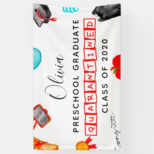 Cute Preschool Afstuderen Quarantine 2020 Spandoek (Verticaal)