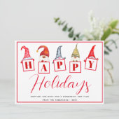 Cute Prettige feestdagen Gnomen Signs Red Holiday  Feestdagenkaart (Staand voorkant)