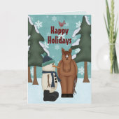Cute Prettige feestdagen Horse and Snowman Kerstmi (Voorkant)