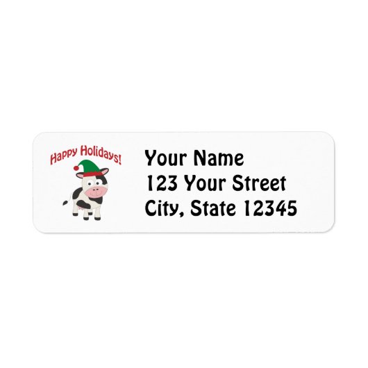 Cute Prettige feestdagen Kerstmis Elf Koe Etiket (Voorkant)