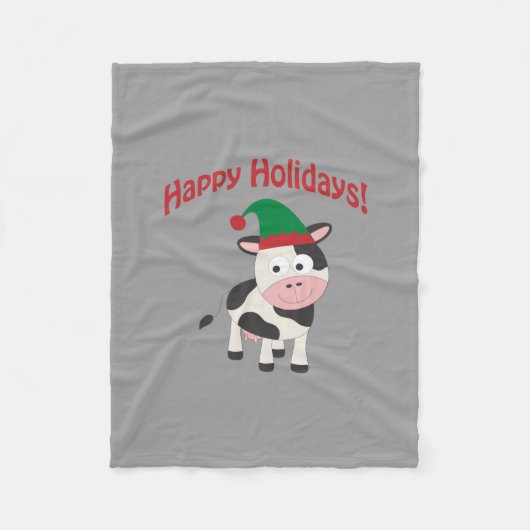 Cute Prettige feestdagen Kerstmis Elf Koe Fleece Deken (Voorkant)