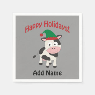 Cute Prettige feestdagen Kerstmis Elf Koe Servetten