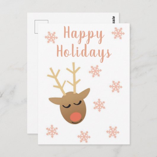 Cute Prettige feestdagen rendierroze Gold Briefkaart (Voorkant / Achterkant)