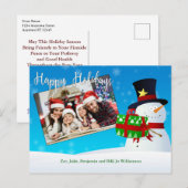 Cute Prettige feestdagen Snowman met een cadeau je Briefkaart (Voorkant / Achterkant)