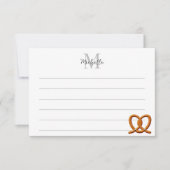 Cute Pretzel Drawing Lined Monogram Personalized Notitiekaartje (Voorkant)