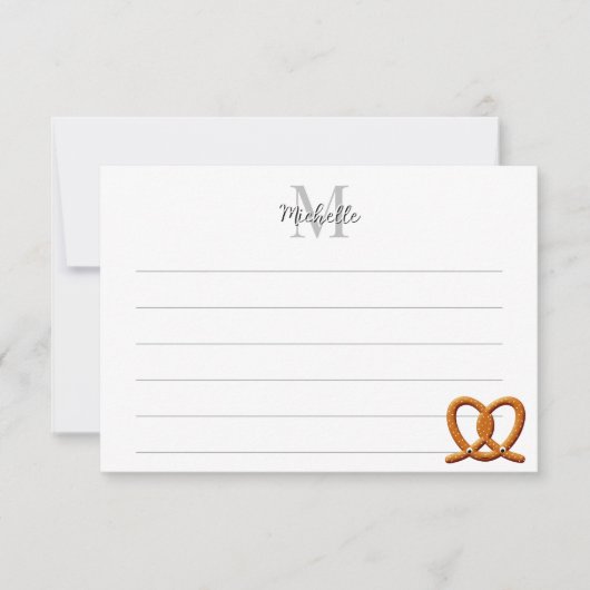 Cute Pretzel Drawing Lined Monogram Personalized Notitiekaartje (Voorkant)