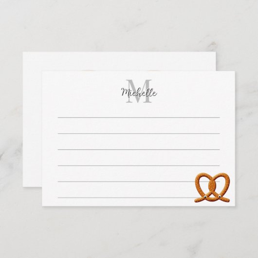Cute Pretzel Drawing Lined Monogram Personalized Notitiekaartje (Voorkant / Achterkant)