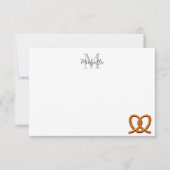 Cute Pretzel Drawing  Monogram Personalized Notitiekaartje (Voorkant)