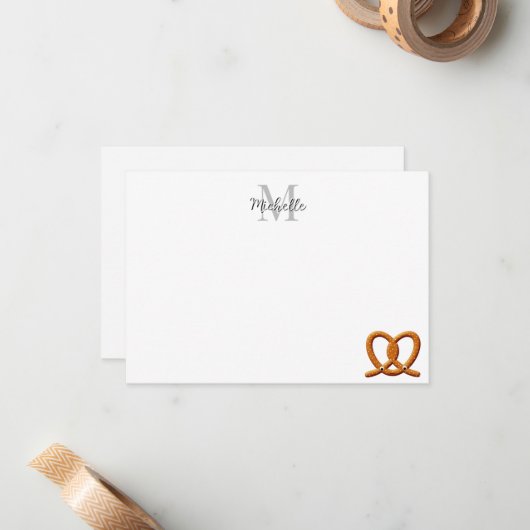 Cute Pretzel Drawing  Monogram Personalized Notitiekaartje (Voorkant / Achterkant in situ)