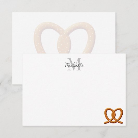 Cute Pretzel Drawing  Monogram Personalized Notitiekaartje (Voorkant / Achterkant)