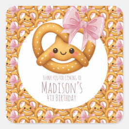 Cute Pretzel Girl Birthday Party Vierkante Sticker