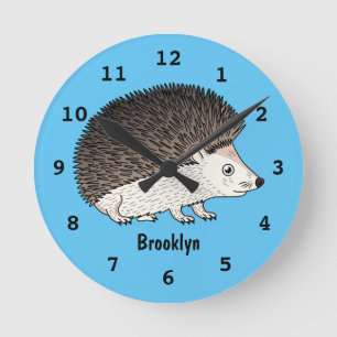Cute prick hedgel cartoon illustratie ronde klok