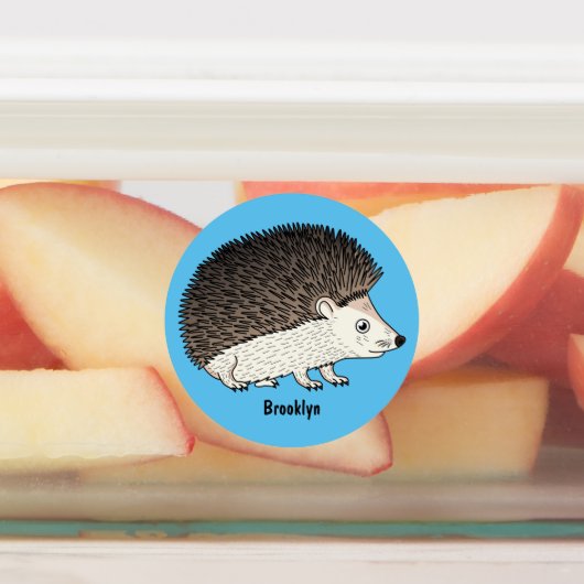 Cute prickly hedgehog cartoon illustration  labels (Aangebracht)