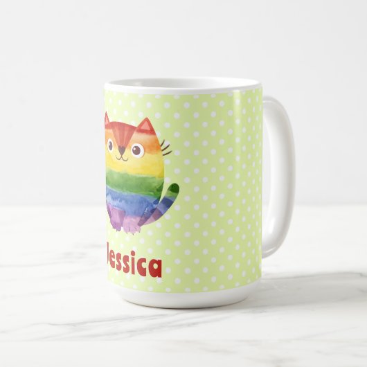 Cute Pride Kat Waterverf Personalized Koffiemok (Voorkant rechts)