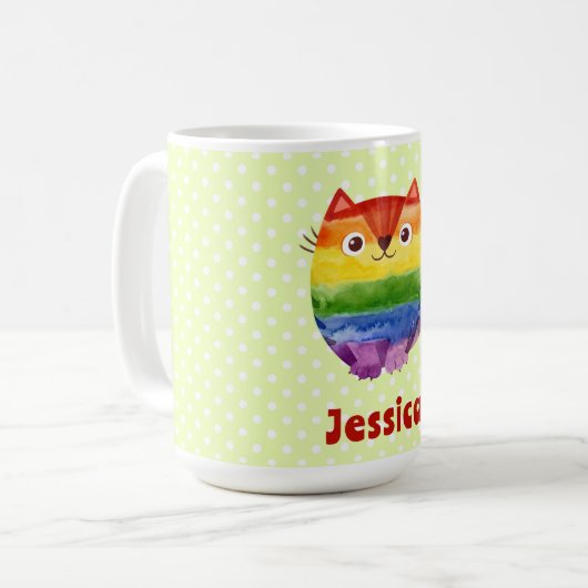 Cute Pride Kat Waterverf Personalized Koffiemok (Voorkant links)