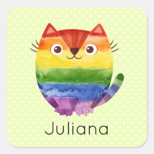 Cute Pride Kat Waterverf Vierkante Sticker