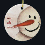 Cute Primitive Art Snowman Keramisch Ornament<br><div class="desc">Originele kunst in acryl op papier van Deborah Miller</div>