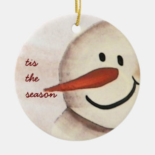 Cute Primitive Art Snowman Keramisch Ornament