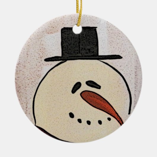 Cute Primitive Art Snowman Keramisch Ornament (Voorkant)