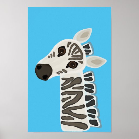 Cute Primitive Baby Zebra Cartoon Safari Animal Poster (Voorkant)