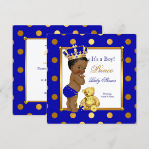 Cute Prince Baby shower Boy Royal Blue Gold Ethnic Kaart