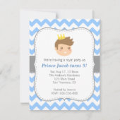 Cute Prince Birthday Party, Blue and White Chevron Kaart (Voorkant)