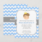Cute Prince Birthday Party, Blue and White Chevron Kaart (Voorkant / Achterkant)