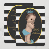 Cute Prince Black White Stripes Baby shower Kaart (Voorkant / Achterkant)