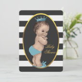 Cute Prince Black White Stripes Baby shower Kaart (Staand voorkant)