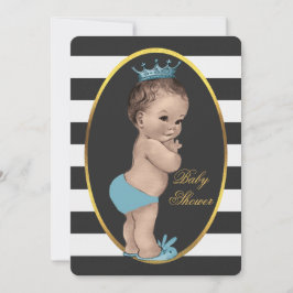 Cute Prince Black White Stripes Baby shower Kaart
