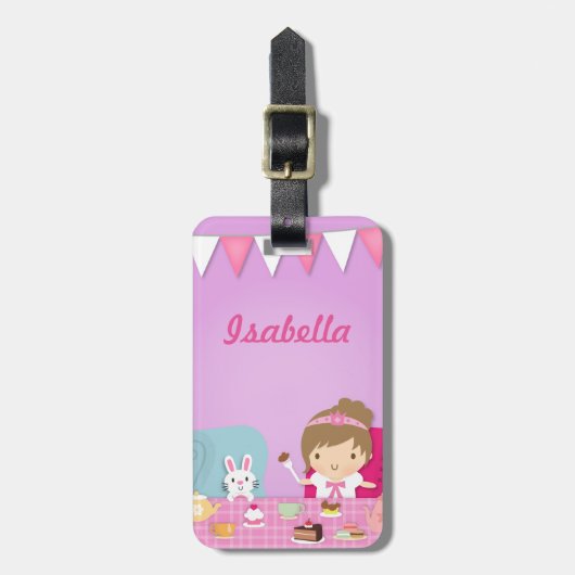 Cute Princess and Bunny Tea Party for Girls Bagagelabel (Voorkant verticaal)