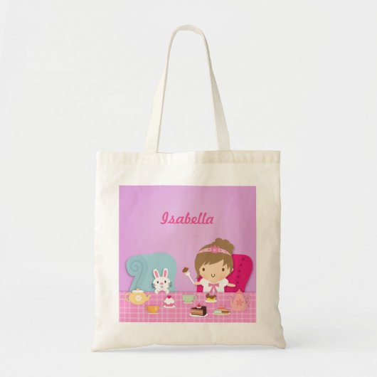Cute Princess and Bunny Tea Party for Girls Tote Bag (Voorkant)