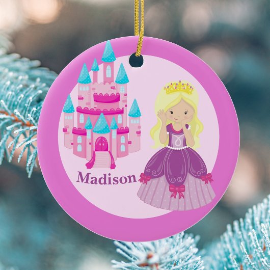 Cute Princess Blonde Girl Custom Kinder Kerstmis Keramisch Ornament