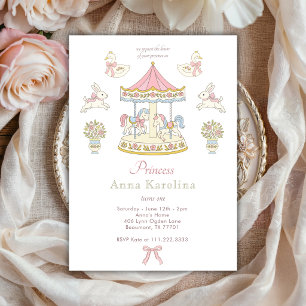 Cute Princess Carousel Zwanen Sprookjes Verjaardag Kaart