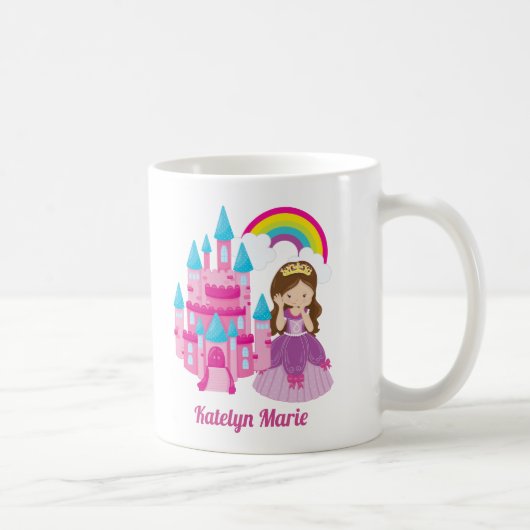 Cute Princess Castle Kinder Pink, gepersonaliseerd Koffiemok (Rechts)
