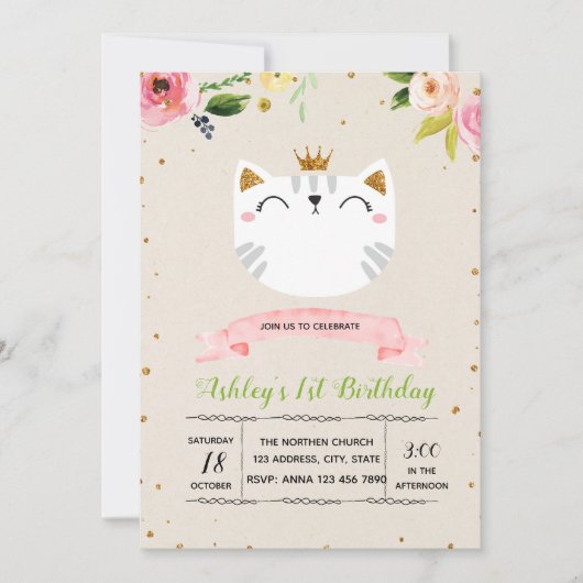 Cute princess cat-uitnodiging kaart (Voorkant)