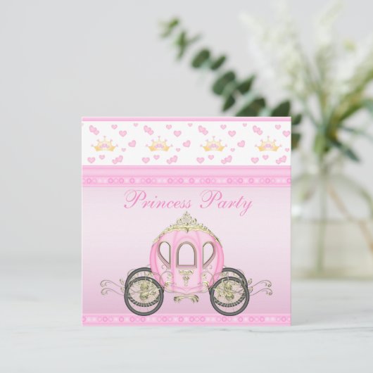 Cute Princess Coach Pink Birthday Party Kaart (Staand voorkant)