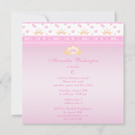 Cute Princess Coach Pink Birthday Party Kaart (Achterkant)