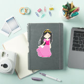 Cute Princess, Crown, Black Hair, Pink Dress Sticker (iPad Cover)