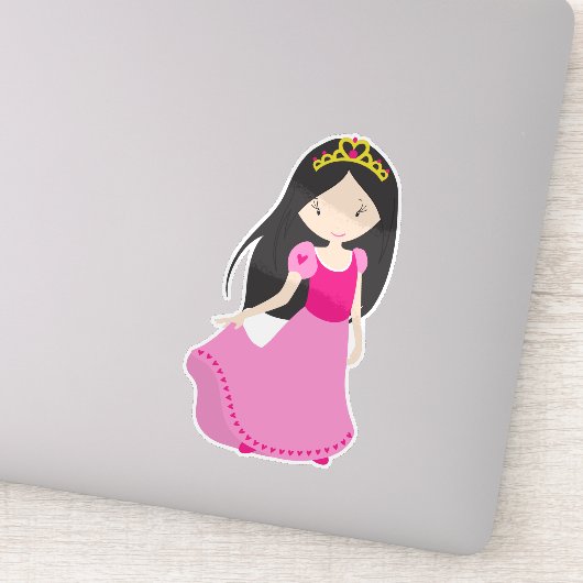 Cute Princess, Crown, Black Hair, Pink Dress Sticker (Detail)