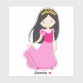 Cute Princess, Crown, Black Hair, Pink Dress Sticker (Vel)
