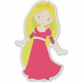 Cute Princess, Crown, Blonde Hair, Red Dress Sticker (Voorkant)