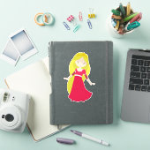 Cute Princess, Crown, Blonde Hair, Red Dress Sticker (iPad Cover)
