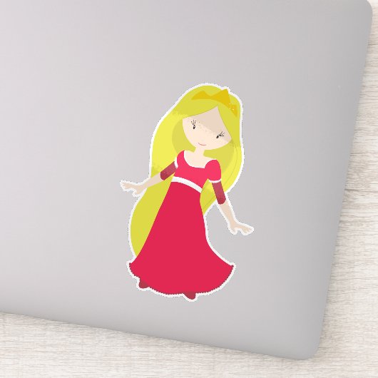 Cute Princess, Crown, Blonde Hair, Red Dress Sticker (Detail)