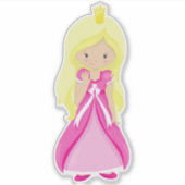 Cute Princess, Crown, Blonde Hair, roze dress Sticker (Voorkant)